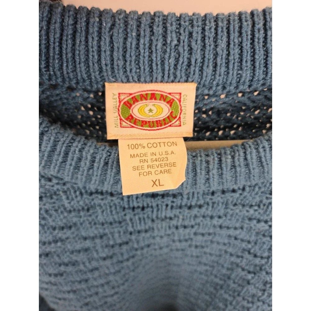 Vintage 1980 Banana Republic Made In USA Knit Sweater Crewneck Blue Mens Size XL